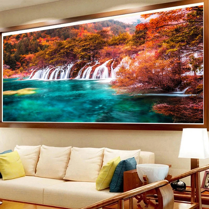 

Diy Diamond Painting Kits Autumn Waterfall Full Drill Cross Stitch Embroidery Mosaic Crafts Gift Living Room Bedroom Home Decor