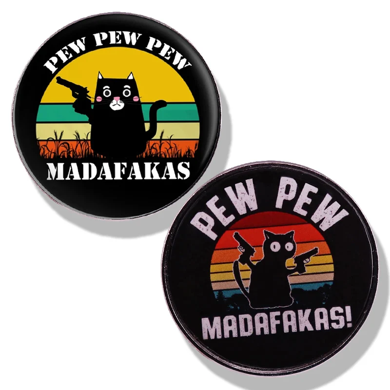 

Funny Pew Pew Pew Madafakas Cat Brooch Enamel Pin Brooches Metal Badges Lapel Pins Denim Jacket Jewelry Accessories Gifts