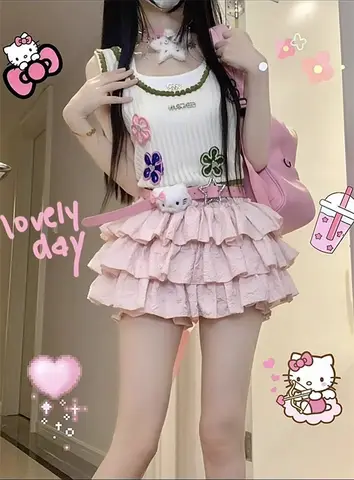 Розовая плиссированная юбка  Y2K Kawaii