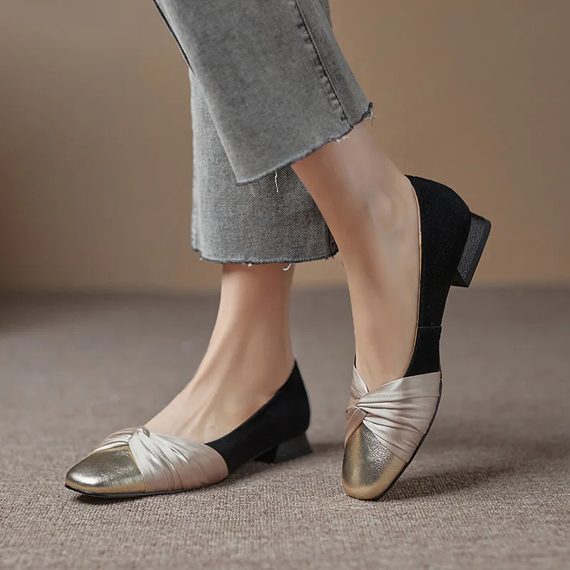 

Dilalula Women Pumps Spring Summer Fashion Sweet Splicing Genuine Leather Low Heels Shoes Woman Casual Office Ladies New Arrival