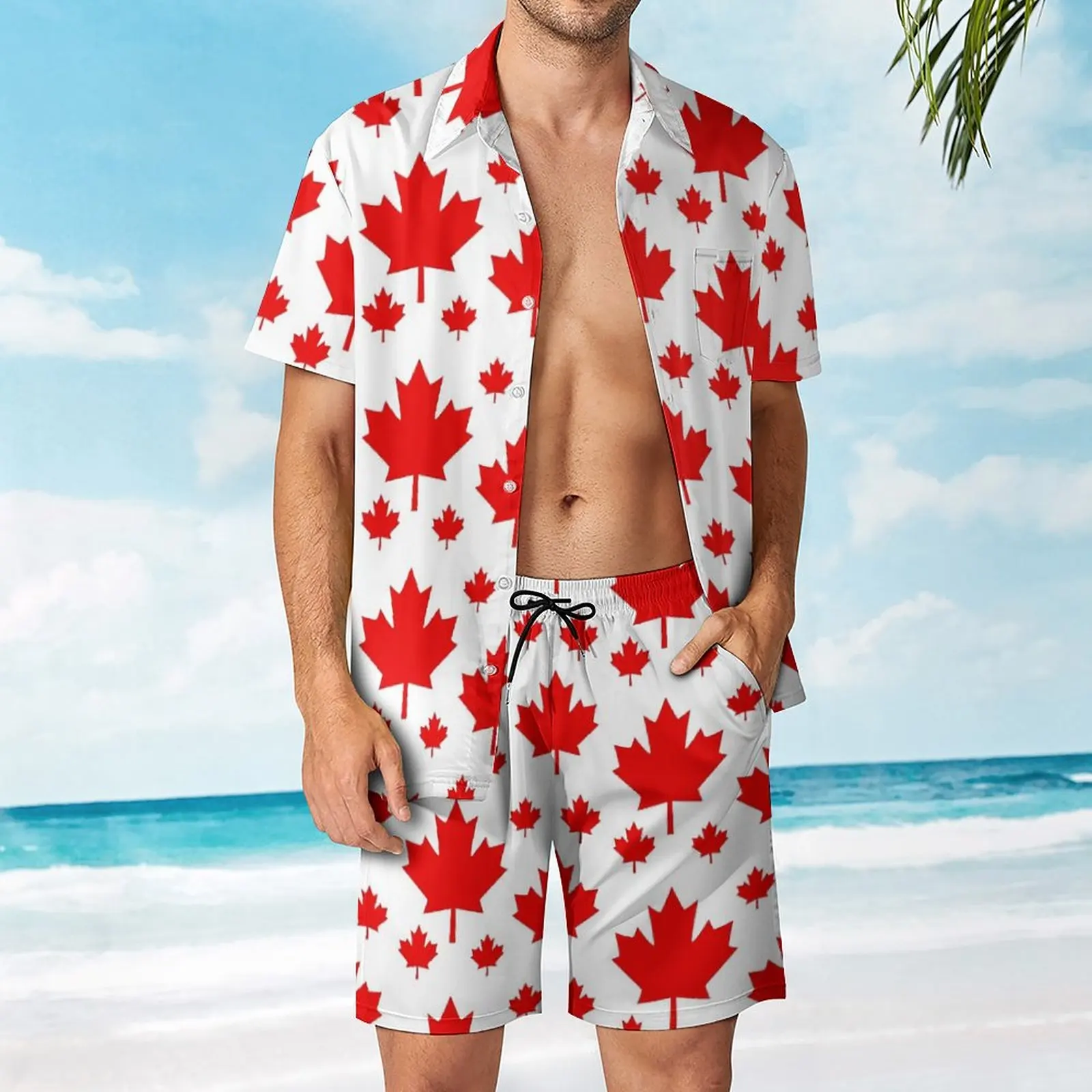 

Men's Beach Suit Canada Maple Leaf Flag Emblem 2 Pieces Pantdress top Quality Home Graphic Vintage