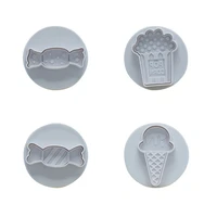4pcs ice cream cookie cutters with plunger stamps set popcorn candy shape fondant embossing mould baking cake decorating tools