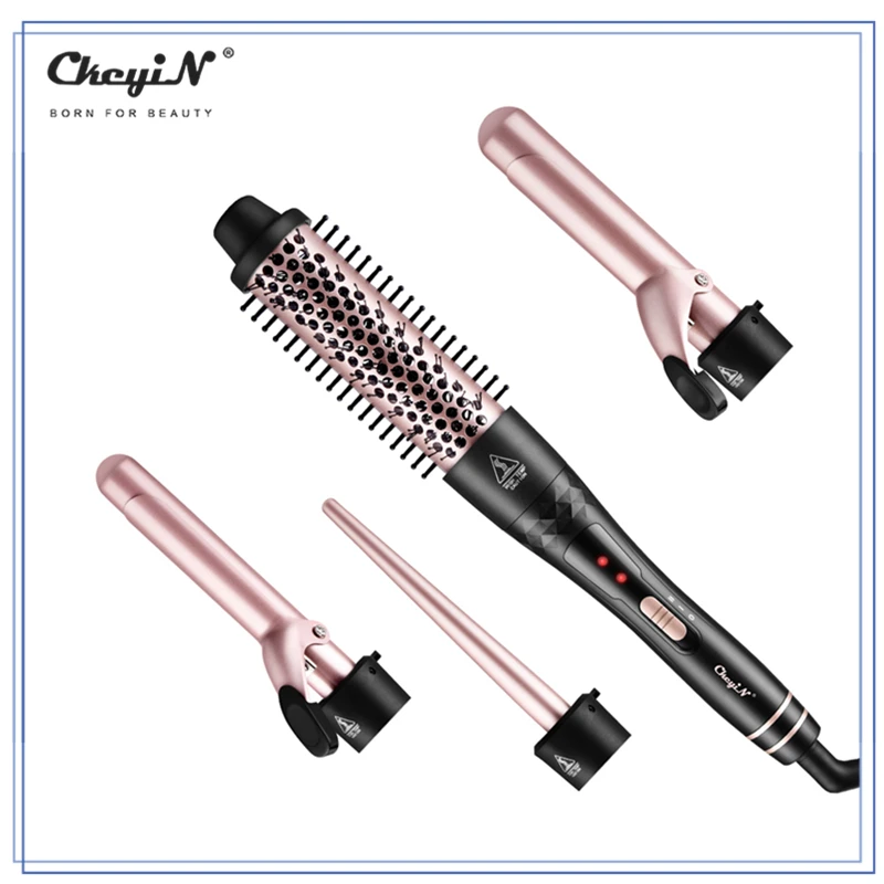 

CkeyiN 4 in 1 Curling Wand Set Hair Curler with Brush and 3 Interchangeable Ceramic Barrels for All Hairstyle Hair Curling Iron