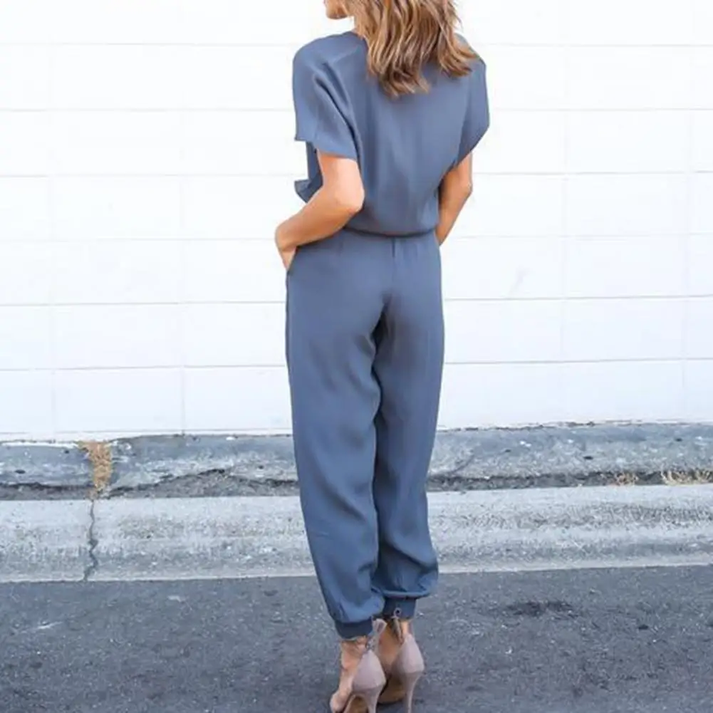 Комбинезон женский слитный с эластичным поясом ромпер коротким рукавом Ромпер