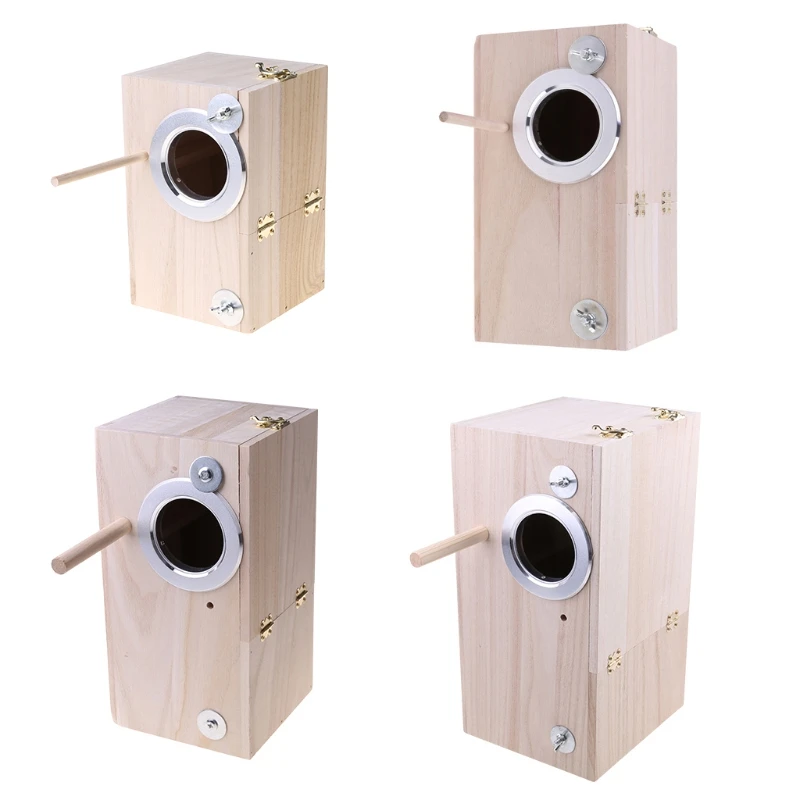 

J2FB Wooden Bird Nesting Breeding Box House Parakeet Mating Case with Clear Window fo