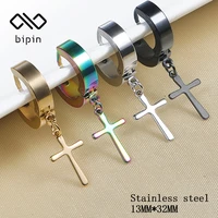 bipin titanium steel cross earrings 4 colors punk rock style men women party souvenirs