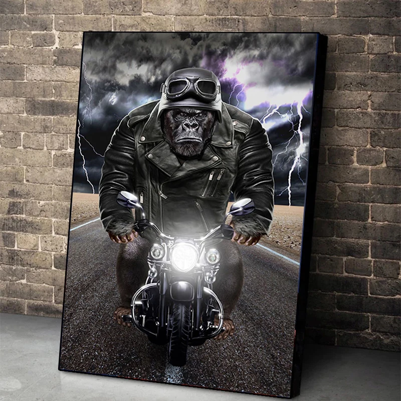 

Orangutan Driving Motorcycle Funny Canvas Paintings Abstract Posters Prints Cuadros Wall Art Pictures for Living Room Home Decor