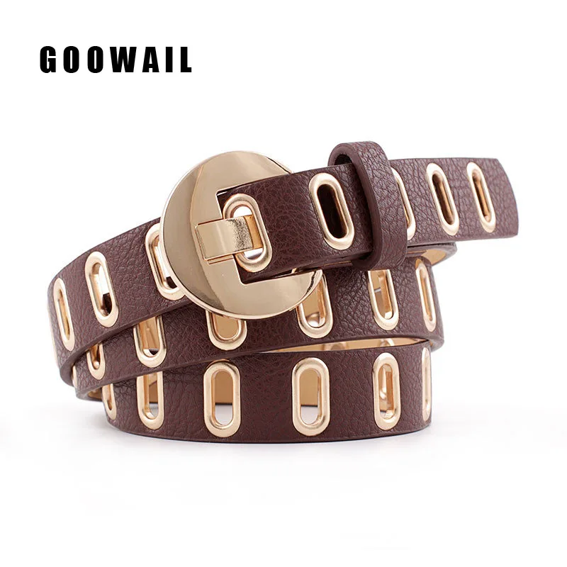 

New Women Belt Round Metal Pin Buckle PU Leather Waist Straps Fashion Punk O Ring Grommets Female Ladies Jeans Waistband