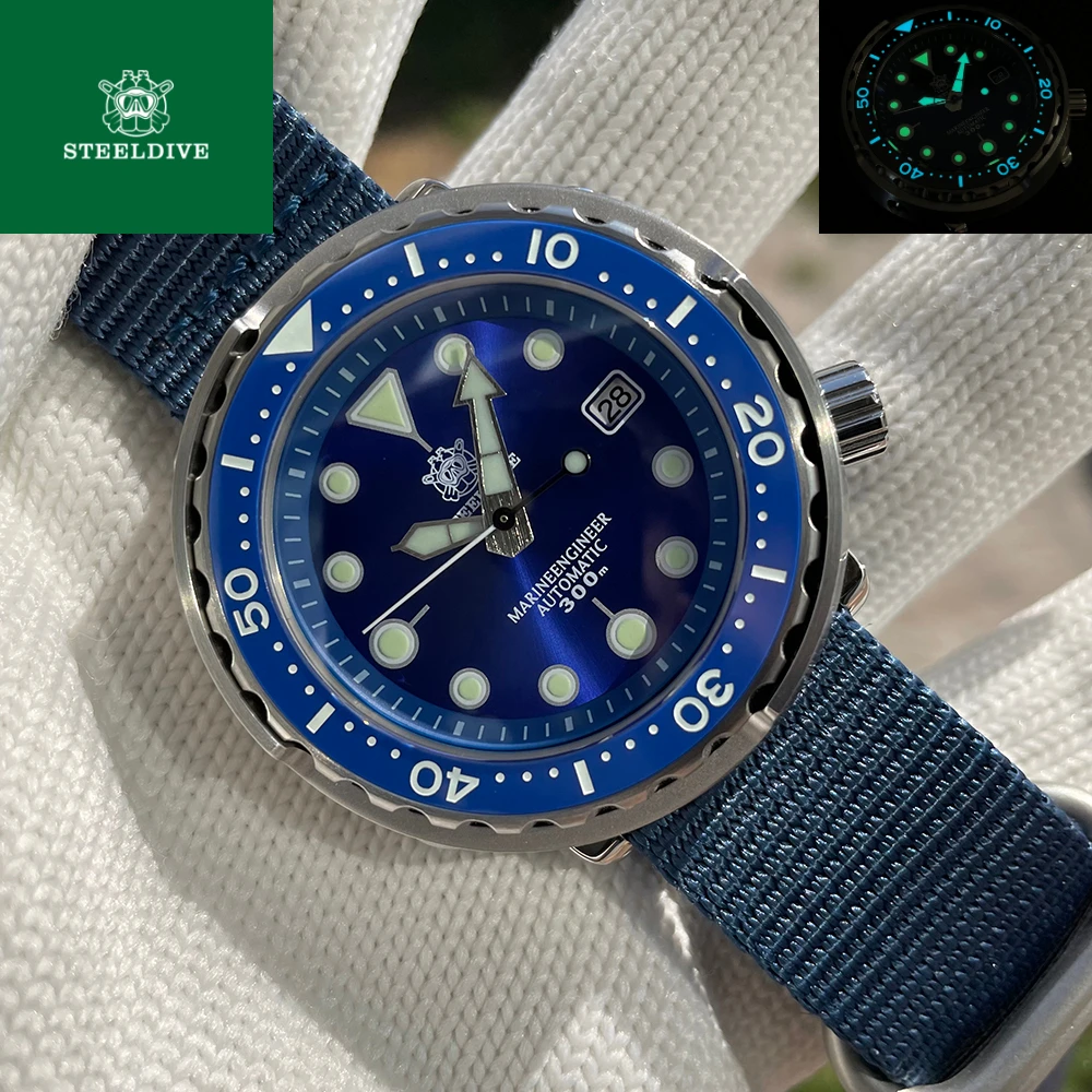 

STEELDIVE SD1975 Black Dial With Cyclops Dual Color Luminous 300m Waterproof 47.5MM Big Size NH35 Automatic Mens Dive Tuna Watch