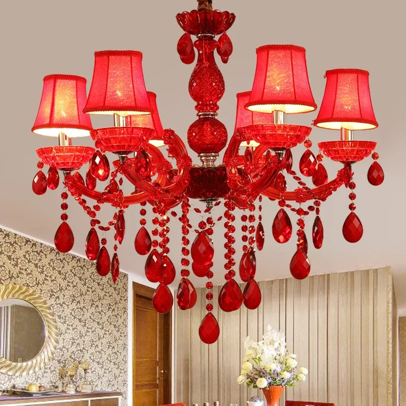 

APRIL European Style Crystal Pendent Lamp Red Candle Lamp Luxurious Living Room Restaurant Bedroom Villaex Building Chandelier