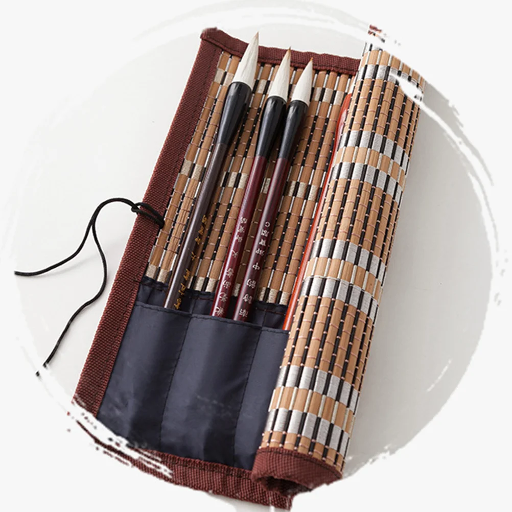 

1PC Bamboo Portable Rolling Calligraphy Brush Roll Wrap Holder Case Storage Organizer (Size L, 8 Slots)