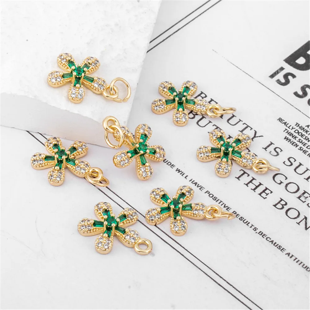 

14K gold inlay zirconia five leaves pendant jewelry 12mm pendant diy handmade materials earrings accessories