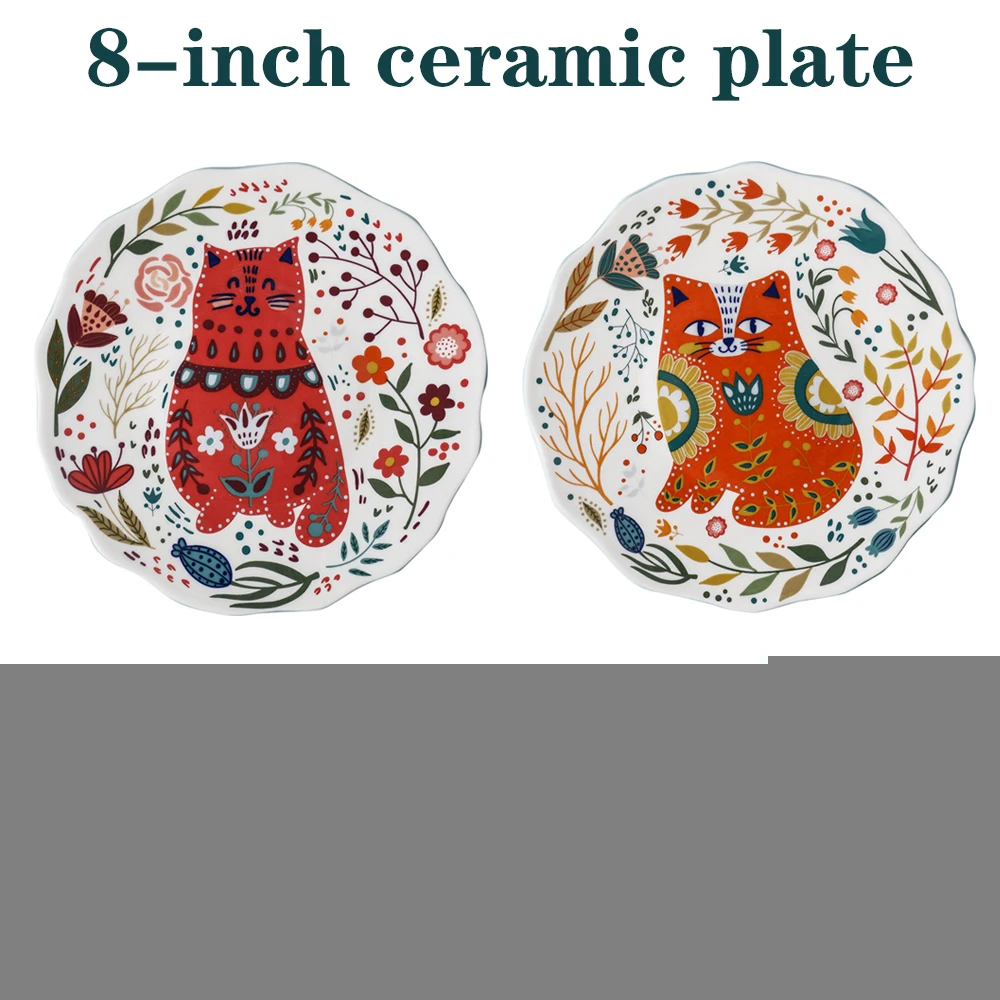 

Handmade Painting Ceramic Plate Western Food Plate Home Kitchen Dessert Plate Fruit Plate 8 inch Cute Cartoon Party Dinner Plate