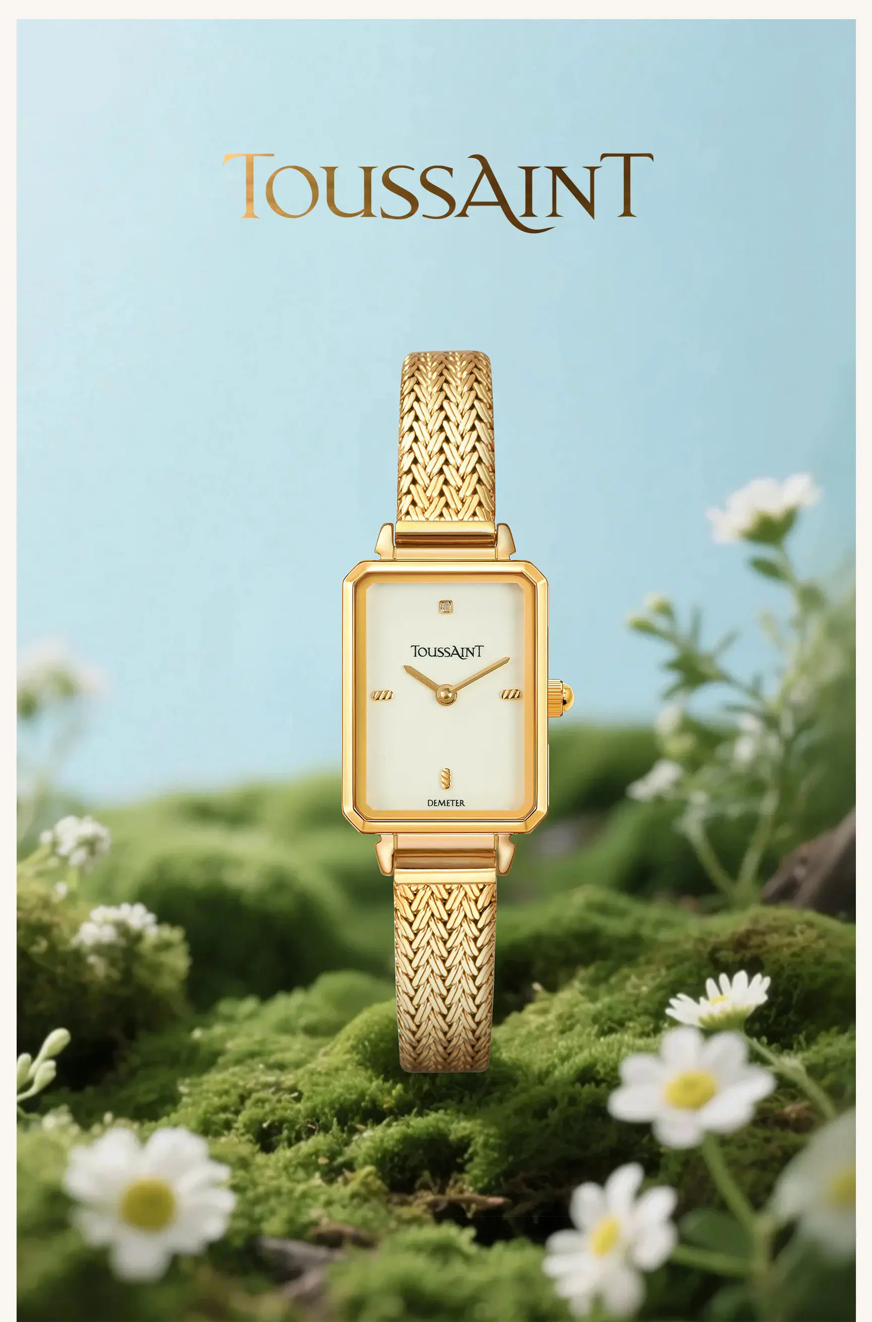 Фото Новые женские золотые часы TOUSSAINT Golden Wheat Ear Diamond, модель Sugar Cube, цвет Dune №4