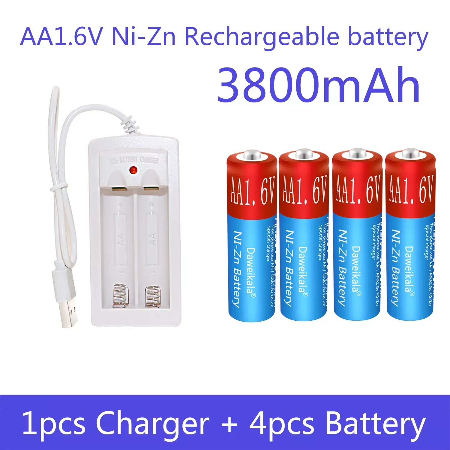 

NiZn AA Rechargeable Batteries Ni-Zn 3800mAh 1.6V Battery for toys MP3 Solar Lights Digital Camera MP4 RC car with 1 USB Charger