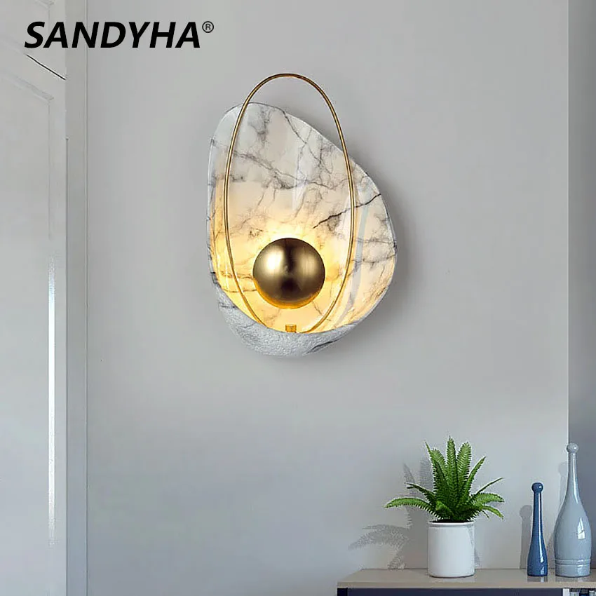 

SANDYHA Nordic Luxury Wall Light Shells Design Tv Background Led Lamp for Bedroom Bedside Living Room Aisle Home Decor Fixtures