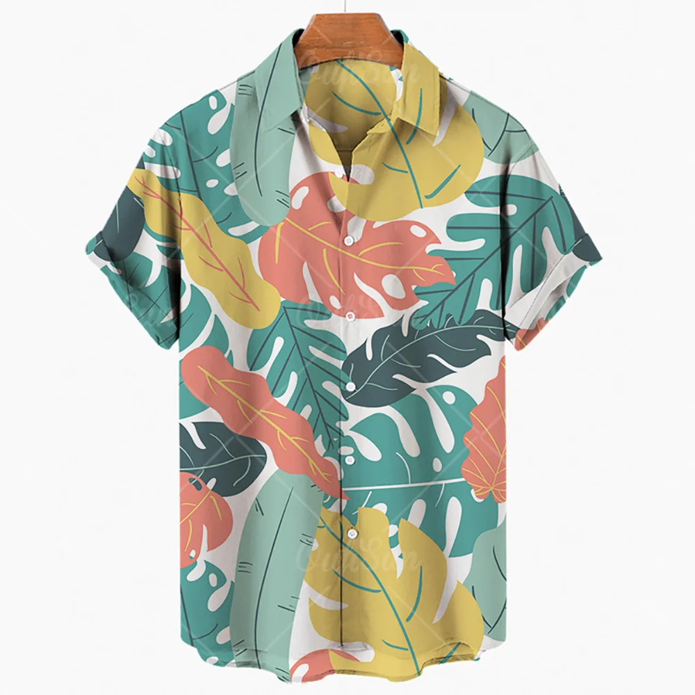 

Palm Shadow Graphic Shirts for Men Clothing 3D Printing Hawaiian Beach Shirts Short Sleeve y2k Tops Vintage Clothes Lapel Blouse