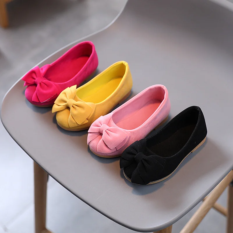 

Suede Kids Loafers Girls Pink Bowknot Leather Shoes Moccasins Soft Children Flats Students's Spring Autumn Dress Boat Shoes