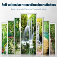 forest diy door stickers self adhesive landscape natural waterfall green plant wardrobe mural art poster removable 3d wallpaper
