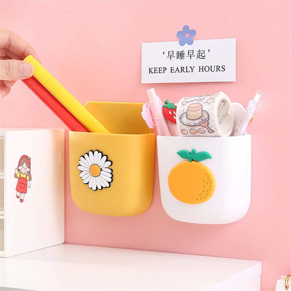 cartoon wall storage box punch free phone charging box pen holder desktop organizer kawaii stationery holder office suppliers free global shipping