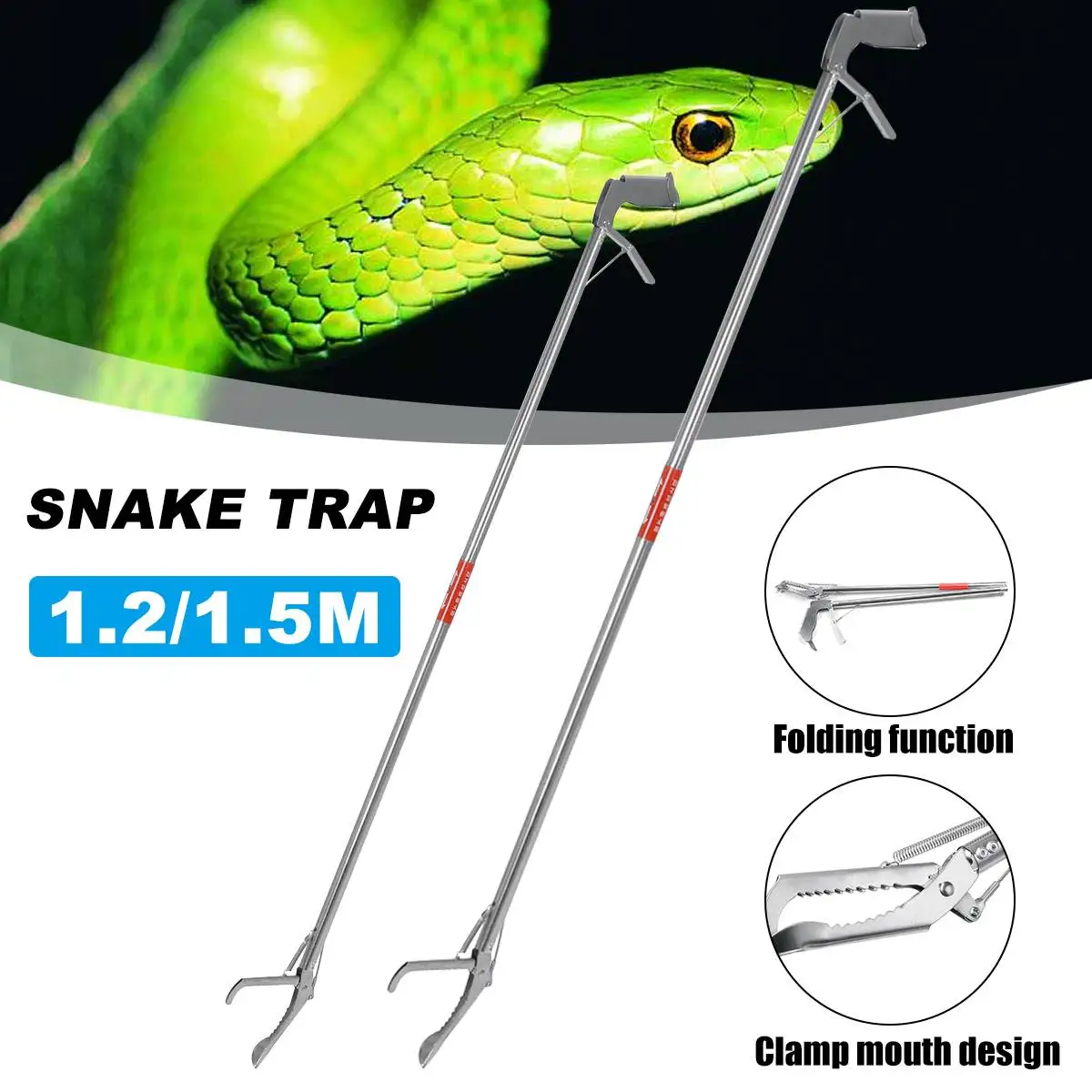

120cm/150cm Foldable Snake Tongs Stick Reptile Catcher Grabber Folding Wide Jaw Tool Heavy Duty Control Pick-up Handling Tool