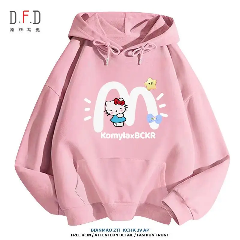 

Kawaii Sanrioed Hellokittys Hooded Leisure Autumn Winter Sweatshirt Anime Cute Girl Heart Loose Versatile Hooded Sweatshirt