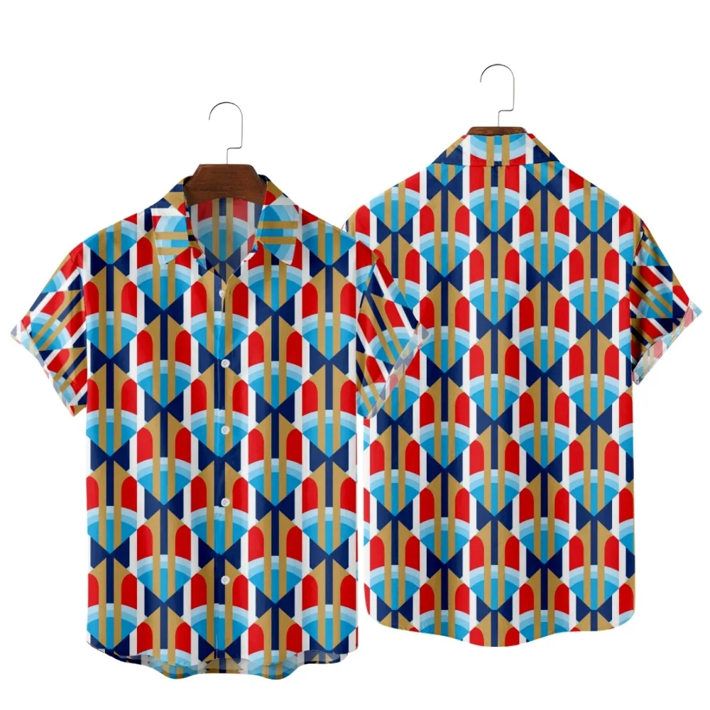 

2022 pattern design Print Men's and Women's Shirts Short Sleeves Casual Tops Buttoned Beach Shirts--