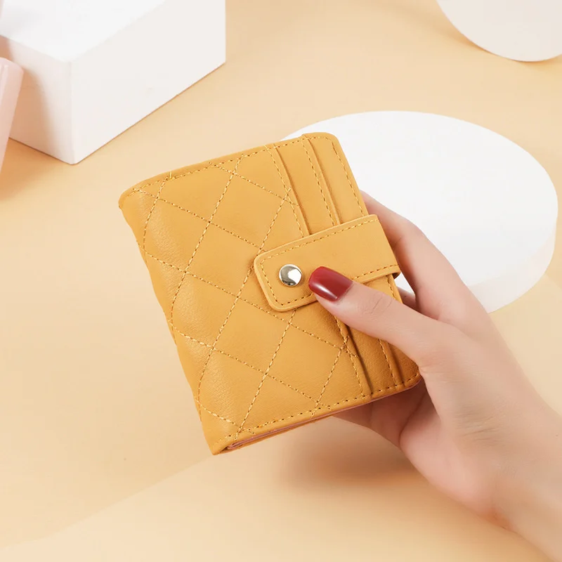 Wallet women's short Korean version simple Lingge zipper buckle wallet multi card slot large capacity zero wallet