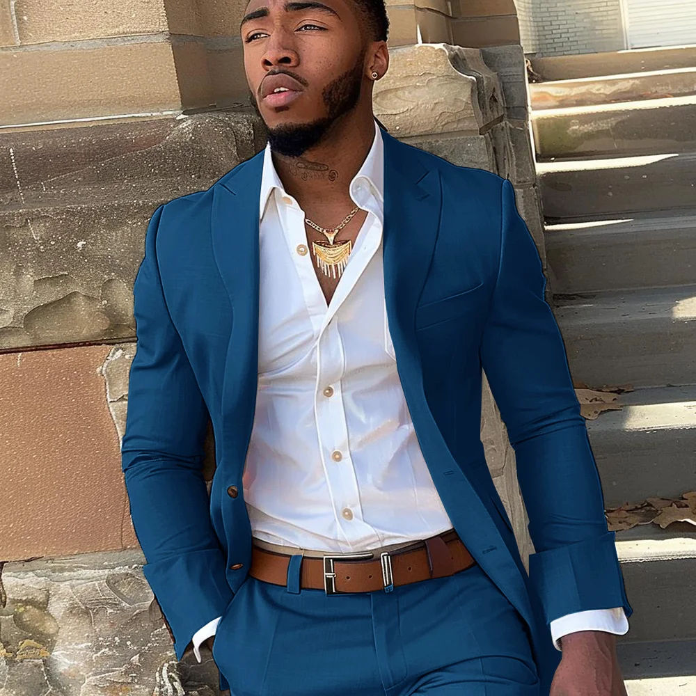 Бежевый мужской костюм из 2 предметов пиджак с двумя пуговицами и брюки