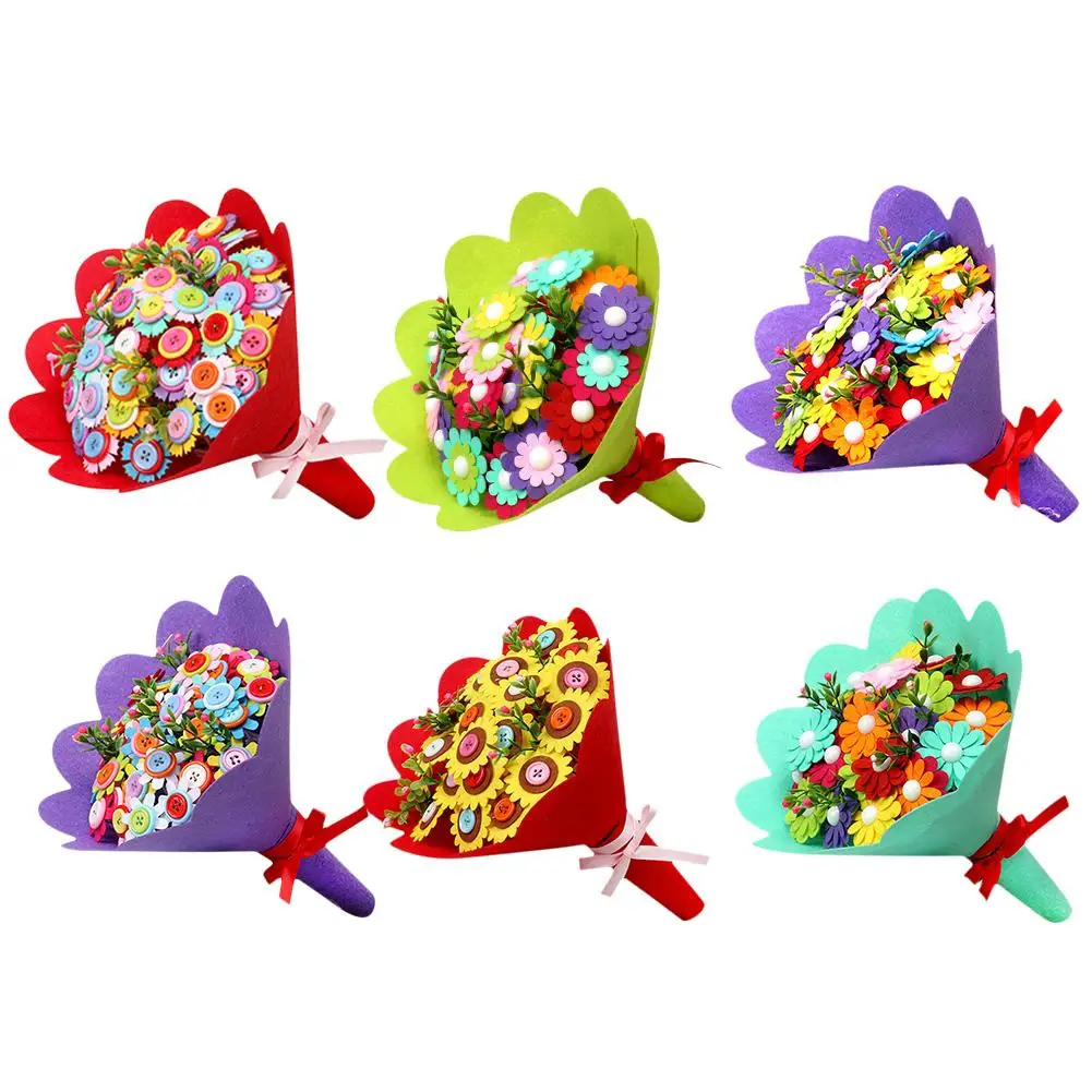 

Button Bouquet Stimulate Visual Development Added Interest DIY Handmade Holding Flower Kindergarten Children Kids Toys Gifts