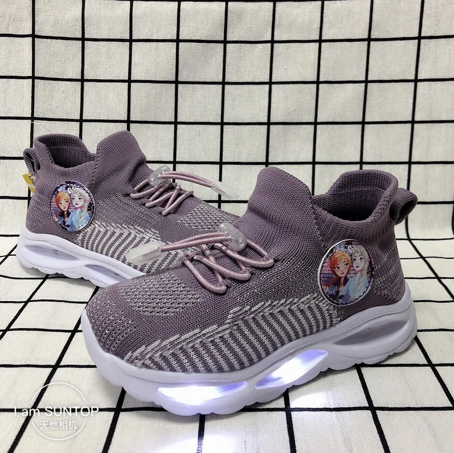 

Disney cartoon princess children led flashing casual shoes frozen sports shoes summer flying woven baby girls socks student shoe