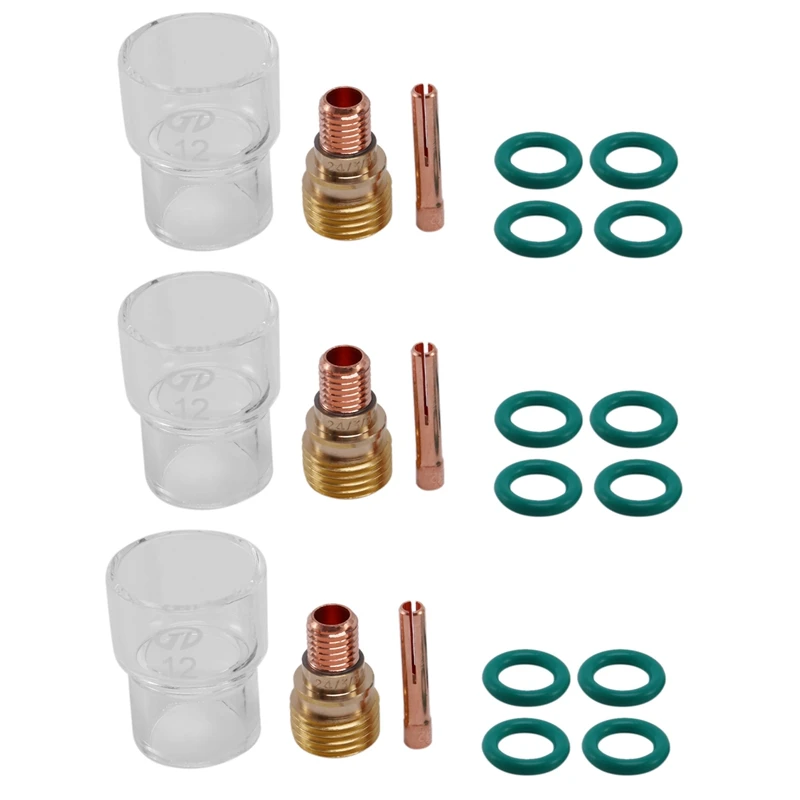 

21Pcs/Set NO.12 Pyrex Glass Cup Kit Stubby Collets Body Gas Lens Tig Welding Torch For Wp-9/ 20/ 25 Welding Accessories
