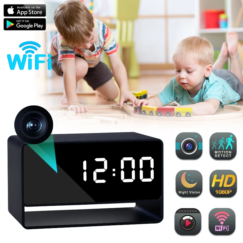 

New Full HD WIFI Digital Clock Mini Camera Night Vision APP Remote Monitoring Camcorder 140° Home Security Surveillance Cameras