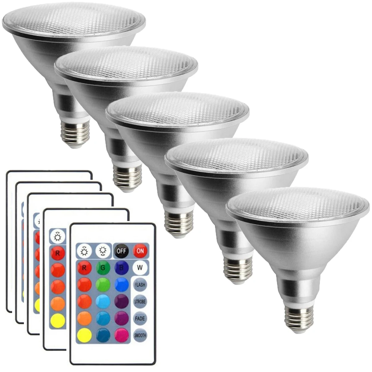 5Pcs Dimmable RGB PAR30 PAR38 Par Light E27 E26 15W 25W LED Spotlight Bulbs Flood Lamps Remote Control Colorful Home Decor