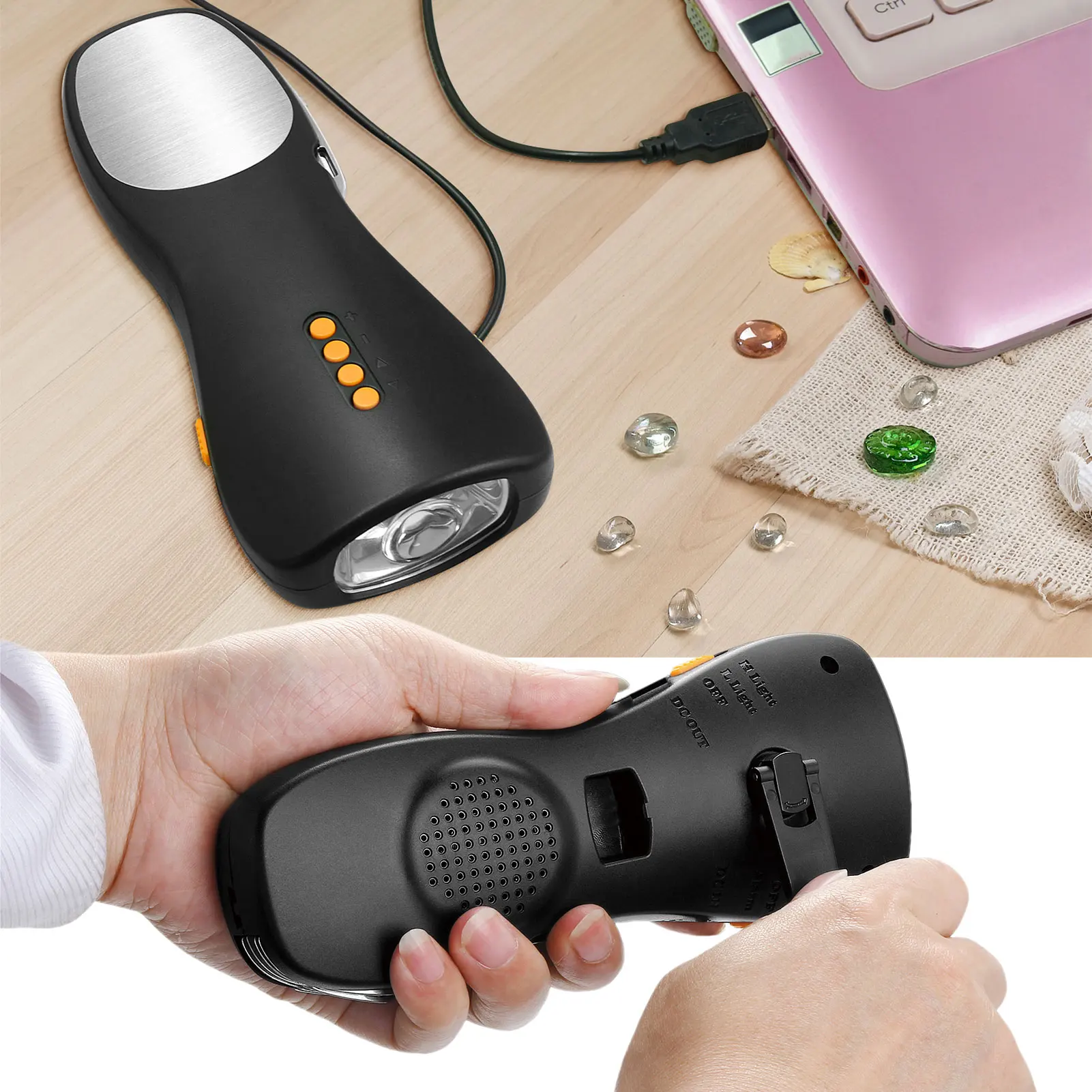 

Hand-Cranked Emergency Flashlight Hand Crank Radio With Flashlight For Emergency With LED Flashlight And Power Bank Smart Phone