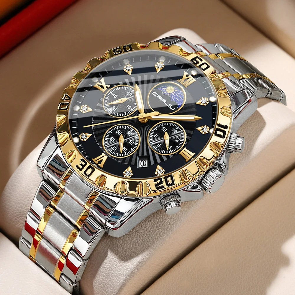 Часы CRRJU Мужские Аналоговые Кварцевые с хронографом люксовые деловые