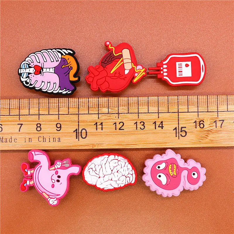 Freeshipping 1pcs Human Organs Shoe Charms Heart Brain Stomach PVC Shoe Accessories Decoration Fit Croc Jibz Party Kids Gifts