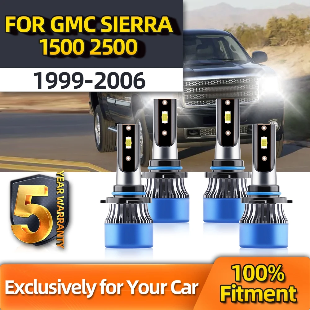 

TEENRAM 4x Plug-N-Play Bulbs 6000K White LED Headlight 9005 9006 High Low Beam For GMC SIERRA 1500 2500 1999 2000 2001-2006