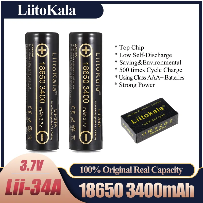 

Hot 100% Original Liitokala 18650 Rechargeable Lithium Battery 3400mAh 3.7V New Lii-34A For High-Powerbank Flashlight Batteries