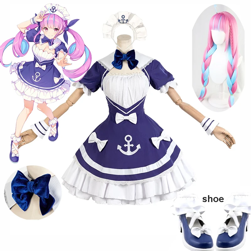 

VTuber Hololive Аниме Косплей Minato Aqua косплей костюм горничной наряд Униформа милое платье косплей Хэллоуин Реквизит Парик обувь для женщин