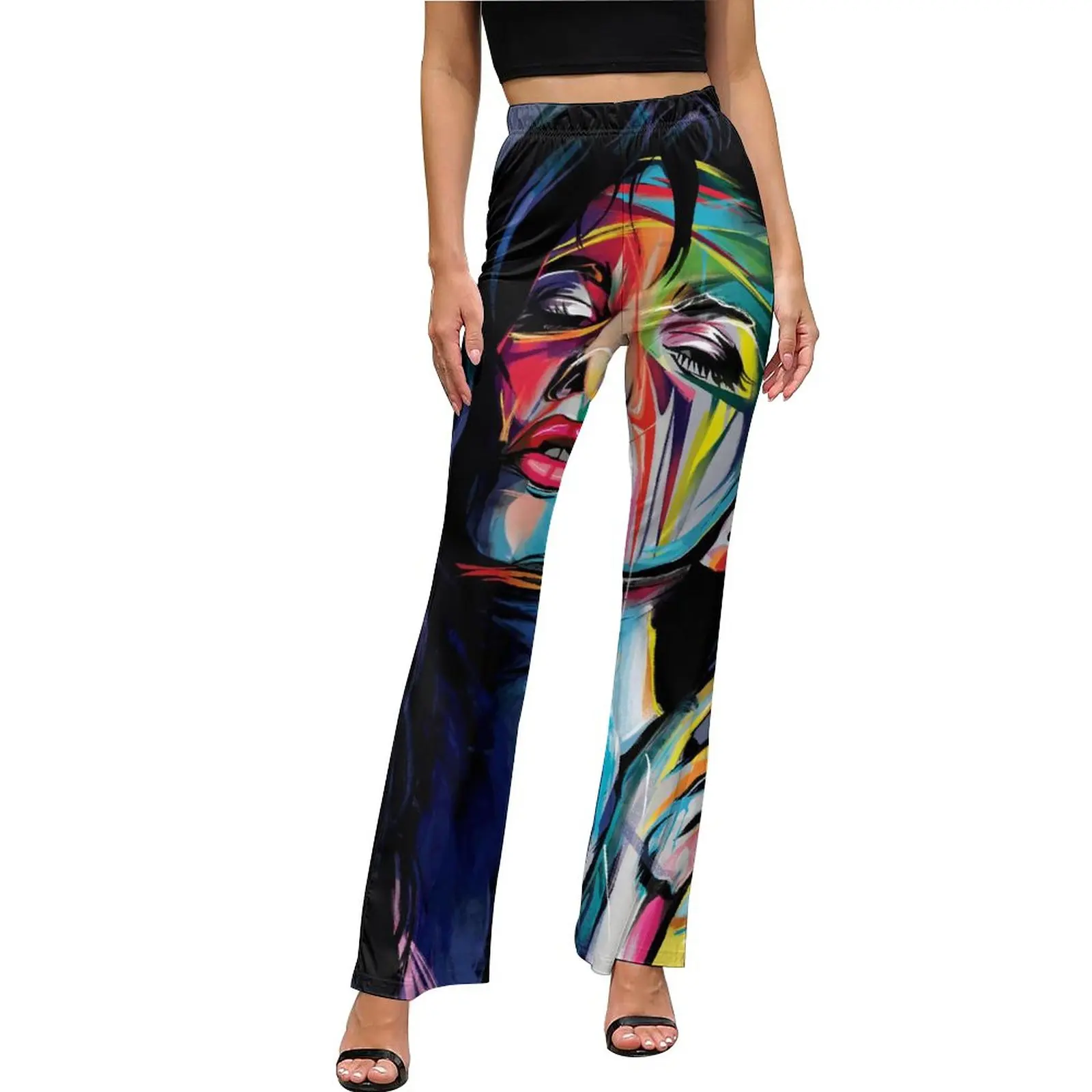 

Women Head Pants Women Elastic Waist Abstract Woman Streetwear Flared Pants New Arrival Daily Casual Printed Oversize Trousers