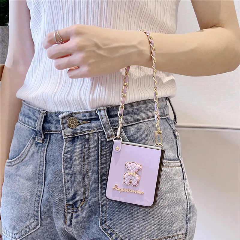 

For Samsung Galaxy Z Flip4 Case Cute Cartoon Bear Hand Bracelet Leather Phone Case For Samsung Galaxy Z Flip3 Case 5G Z Flip 3 4