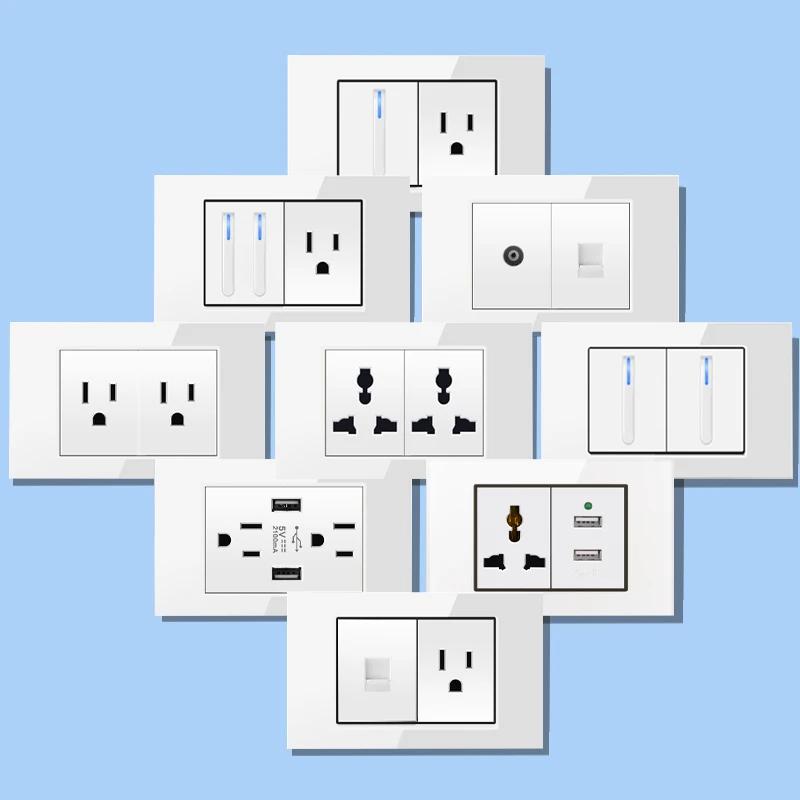 Белая настенная панель выключателя света закаленное стекло стандарт США