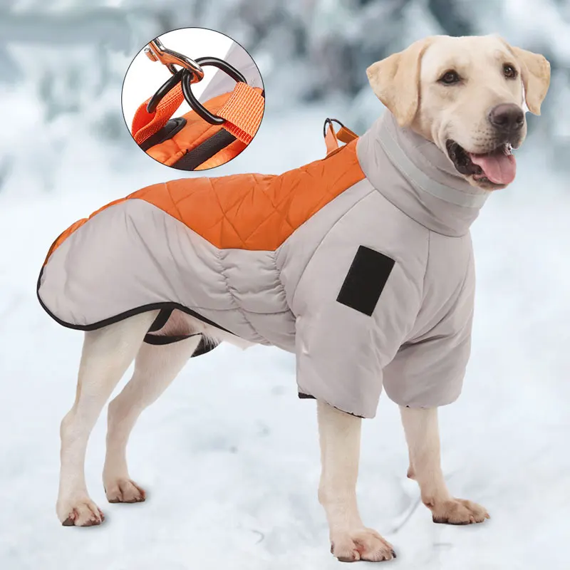 

Теплая куртка для собак с высокой горловиной, хлопковое пальто, светоотражающий жилет, утепленная осенне-зимняя одежда для домашних питомцев средней и большой собаки