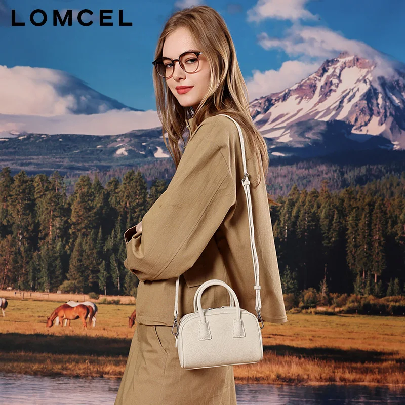 Фото Женская сумка-боулинг LOMCEL 603 из натуральной кожи, новинка 2026 года, элитная и изысканная сумка, сумка через плечо, сумка-подушка №4