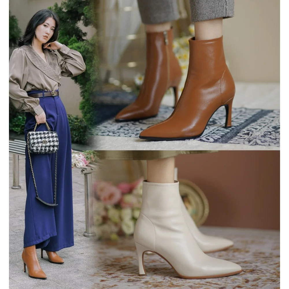 Women Chelsea Ankle Boots High Heels Shoes Winter New Designer Pointed Toe Pumps Casual Ladies Stilettos Zipper Snow Botas