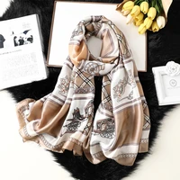 luxury brand long satin silk scarf for women sunscreen large beach shawl printed neckerchief designer scarves lightweight wraps