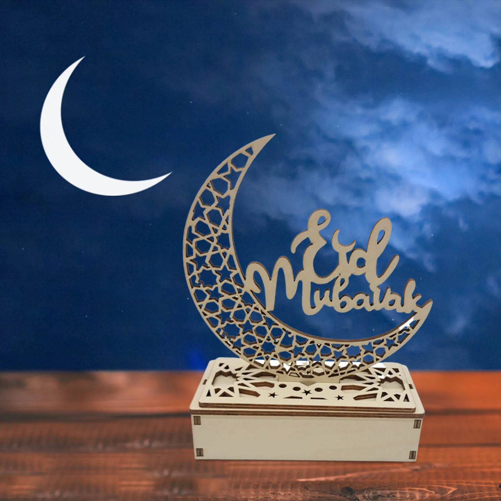 

Ramadan Decorations Moon for Home Wooden Eid Mubarak DIY Muslim Lighting 3D Handmade Moon Decor for Ramadan Eid Mubarak Party