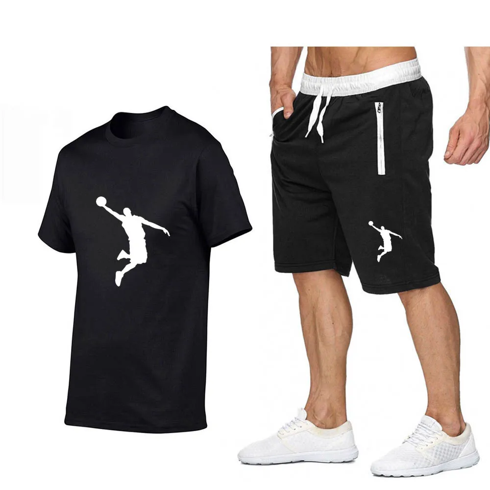 

Uyuk Summer Men Two Piece Set Sport Kleding Shorts Set Korean Style T-shirt+Shorts Casual Wear Men Basketbal Training Sweat Suit