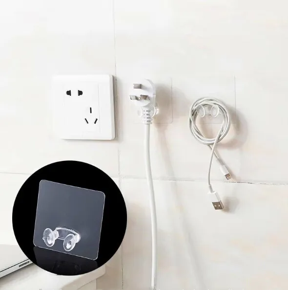 

1Pc Wire Plug Hook Transparent Wall Hook Strong Self Adhesive Door Wall Hangers Hooks Suction For Kitchen Bathroom Plug Hooks